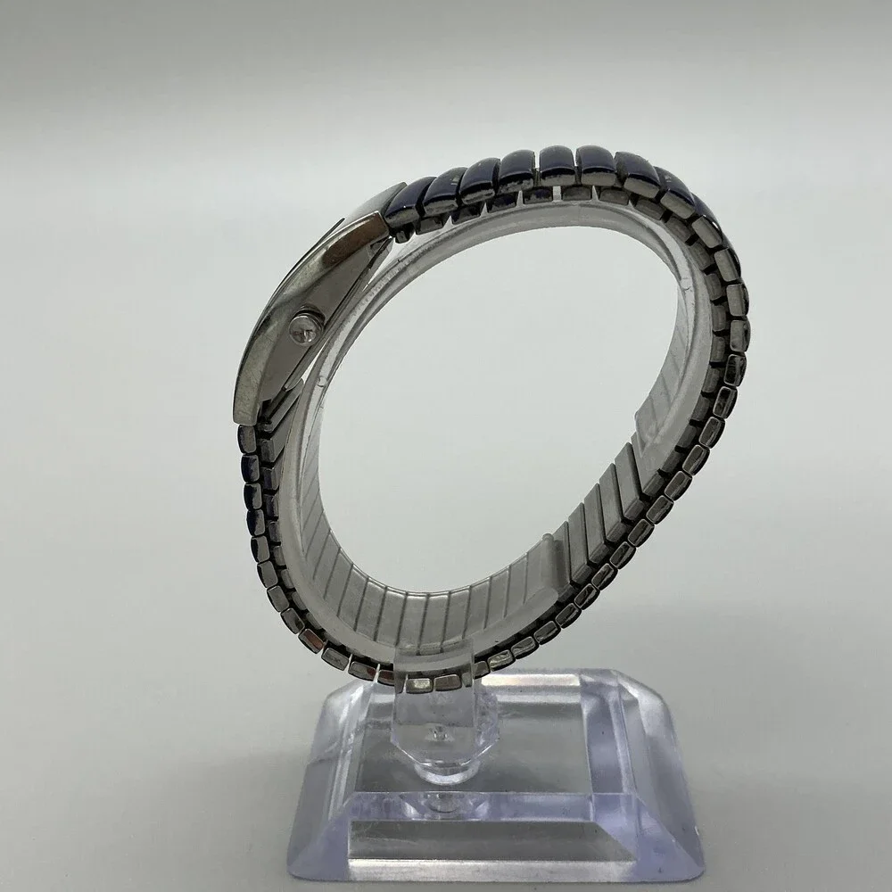 DKNY Womens Watch 19mm Silver Tone Multicolor Dial Blue Stretch Band New Battery